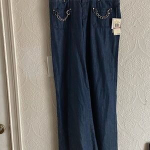 Michael Kors Dark Blue Straight Leg Jeans with Chain Accent